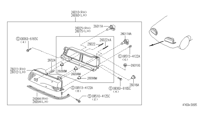 1991 Infiniti M30 Headlamp Housing Assembly, Right Diagram for 26025-F6600