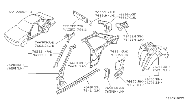 1991 Infiniti M30 Reinforce-Rear Pillar LH Diagram for 76661-F6620