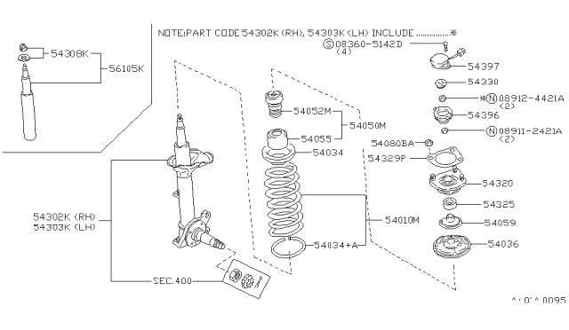 1990 Infiniti M30 STRUT Kit-Front,LH Diagram for 54303-F6626