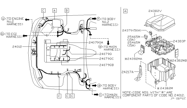 2002 Infiniti Q45 Harness Assy-Engine Room Diagram for 24012-AR202