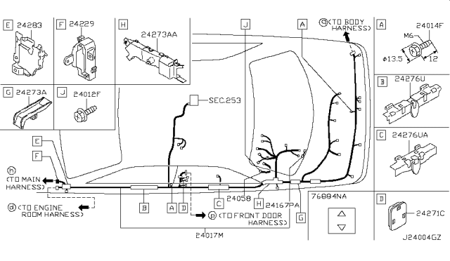 2005 Infiniti Q45 Bracket-Junction Diagram for 24356-AR200