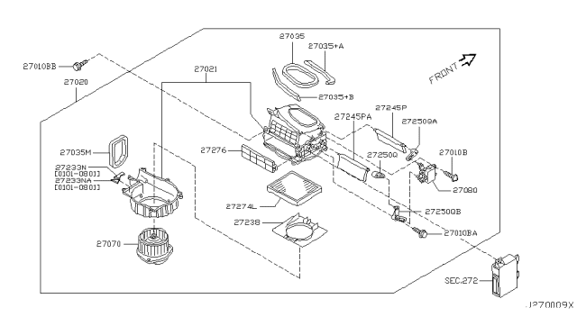 2002 Infiniti Q45 Air Conditioner Air Filter Kit Diagram for 27277-AR025