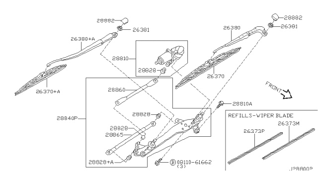 2002 Infiniti Q45 Window Wiper Arm Assembly Diagram for 28886-AR200