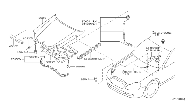 2005 Infiniti Q45 Stay Assembly-Hood,L Diagram for 65471-AR025