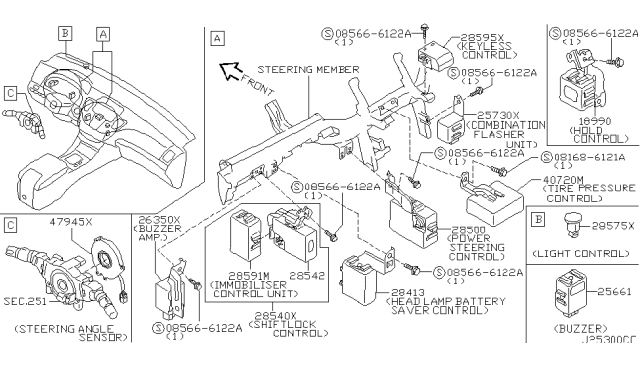 2002 Infiniti Q45 Steering Angle Sensor Assembly Diagram for 47945-AS500