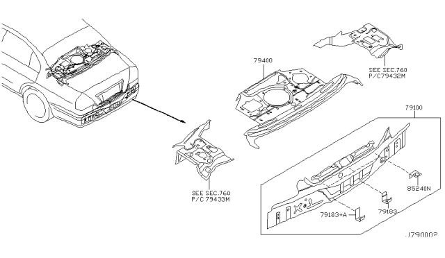2003 Infiniti Q45 Rear,Back Panel & Fitting Diagram