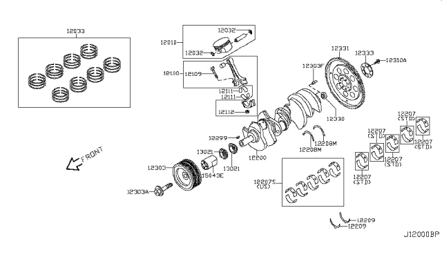 2002 Infiniti Q45 Piston,Crankshaft & Flywheel Diagram