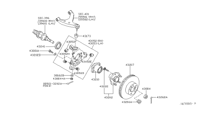 2002 Infiniti Q45 Rear Wheel Inner Bearing Diagram for 43210-AR100