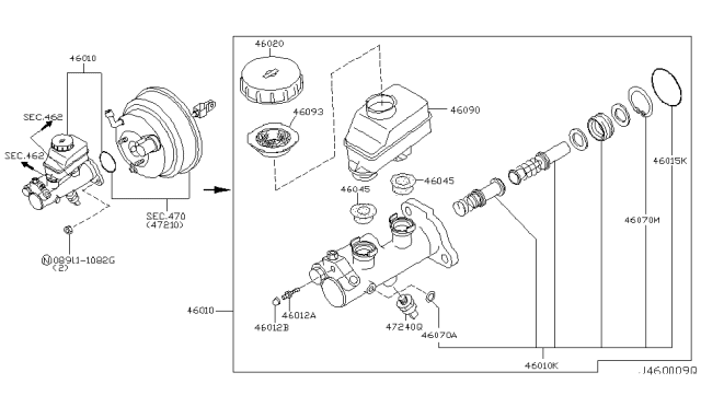 2003 Infiniti Q45 Piston Kit-Tandem Brake Master Cylinder Diagram for 46011-9H027