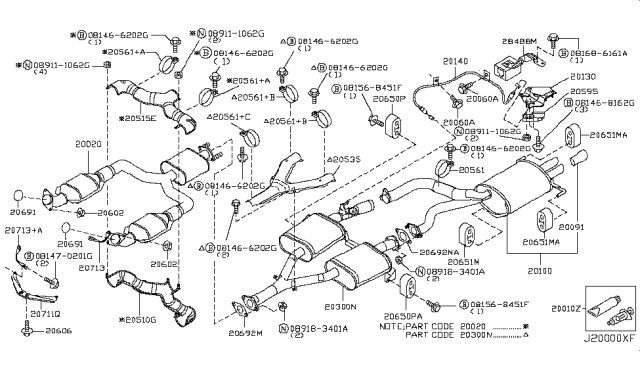 2006 Infiniti Q45 Front Catalytic Converter Diagram for 20020-CR91A