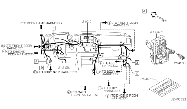 2003 Infiniti Q45 Harness Assembly-Main Diagram for 24010-AR208