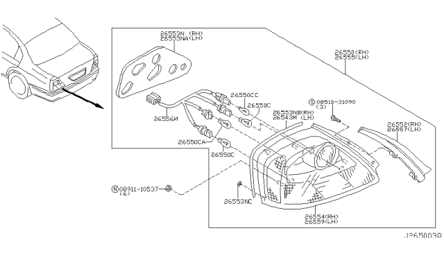 2002 Infiniti Q45 Lamp Assembly-Rear Combination LH Diagram for 26555-AR527