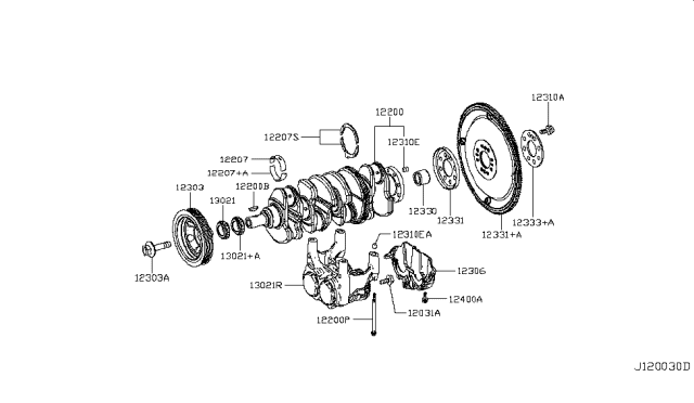 2016 Infiniti Q50 Piston,Crankshaft & Flywheel Diagram 2