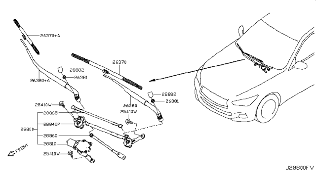 2019 Infiniti Q50 Front Window Wiper Arm Assembly Diagram for 28881-4GF0A
