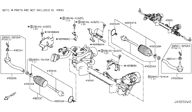 2017 Infiniti Q50 Power Steering Gear Assembly Diagram for 49200-6HL2A