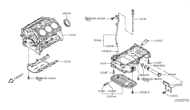 2017 Infiniti Q50 Oil Pan Assembly Diagram for 11110-5CA3A
