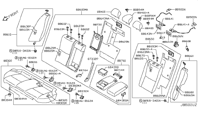 2018 Infiniti Q50 Rear Seat Armrest Assembly Diagram for 88700-4GM0C