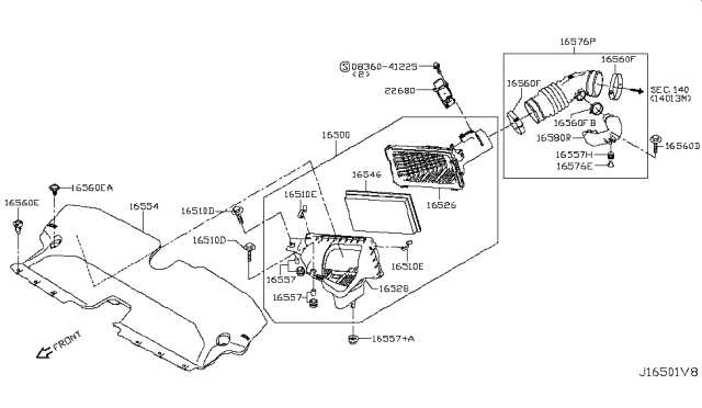 2014 Infiniti Q50 Air Duct Diagram for 16576-4GA0A
