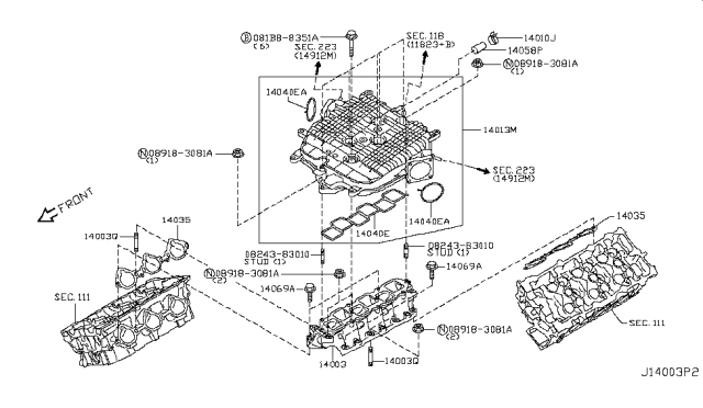 2018 Infiniti Q50 Gasket-Manifold To Cylinder Head Diagram for 14035-5CA0A