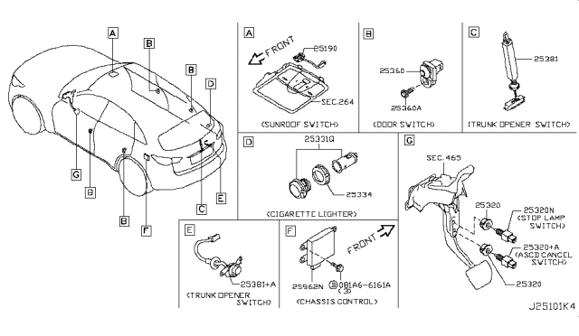 2011 Infiniti FX50 Power Socket Assembly Diagram for 25331-4H00A