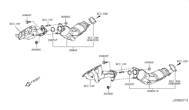 2012 Infiniti FX35 Three Way Catalytic Converter Diagram for 20802-1WX0A