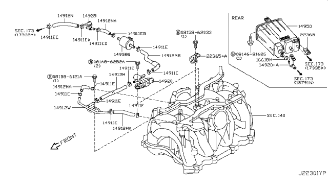 2013 Infiniti FX37 CANISTER Assembly EVAPORATION Diagram for 14950-3Y509
