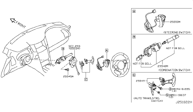 2016 Infiniti QX70 Switch Assy-Combination Diagram for B5560-1A70A