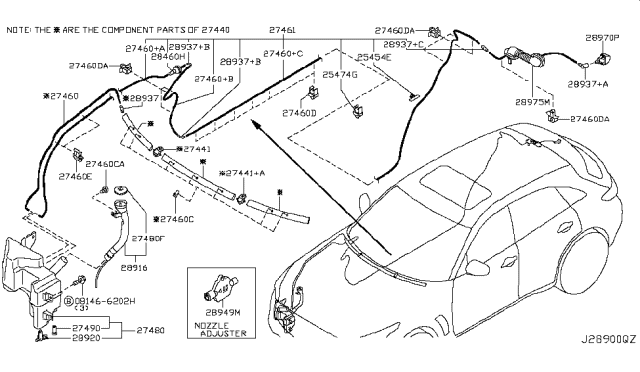 2012 Infiniti FX35 Tube Assy-Back Window Washer Diagram for 28975-1CA1A