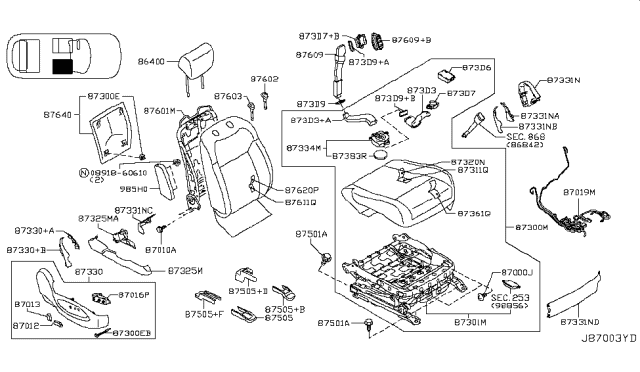 2015 Infiniti QX70 Trim Assembly - Front Seat Cushion Diagram for 87320-6WZ1B