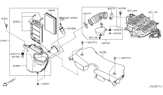 2013 Infiniti FX50 Duct Assembly-Air Diagram for 16576-1CB0A