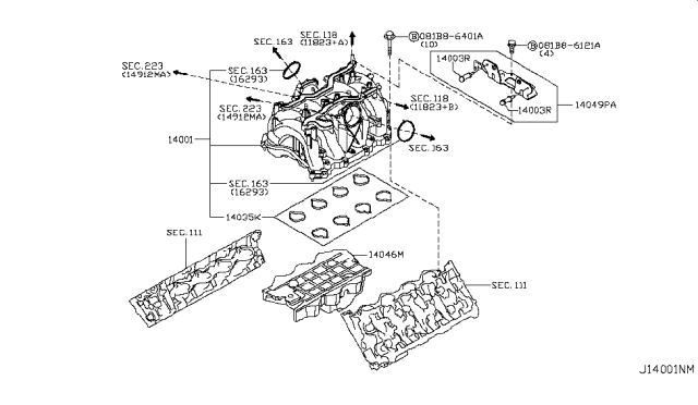 2011 Infiniti FX50 Gasket-Manifold To Cylinder Head Diagram for A4035-1CA0A