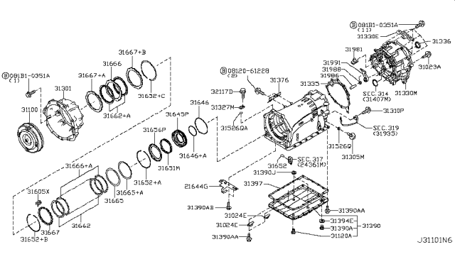 2009 Infiniti FX35 Torque Converter,Housing & Case Diagram 3