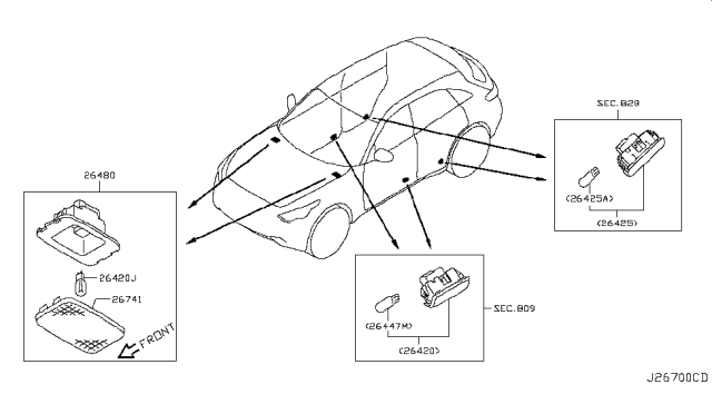 2012 Infiniti FX35 Lamp Assembly-Foot Well Diagram for 26400-1CA0A