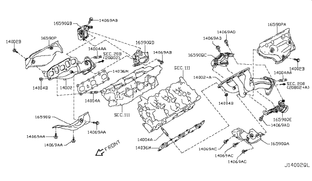 2013 Infiniti FX50 Gasket-Exhaust Manifold,A Diagram for 14036-EA200