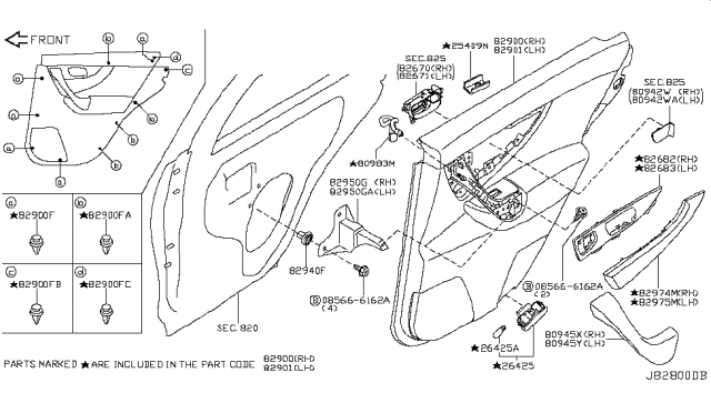 2011 Infiniti FX35 Rear Door Trimming Diagram 3