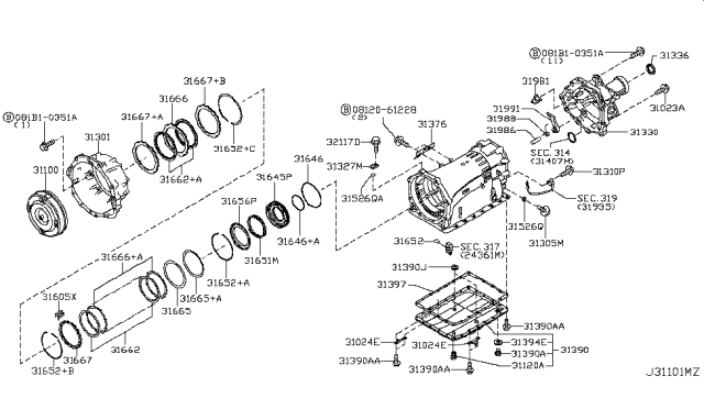 2011 Infiniti FX35 Torque Converter,Housing & Case Diagram 1