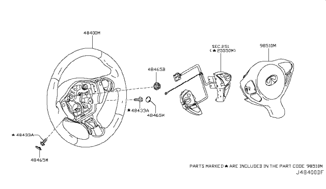 2015 Infiniti QX70 Steering Wheel Assembly Without Pad Diagram for 48430-6WY1B