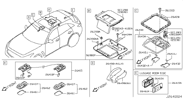 2011 Infiniti FX35 Lamp Assembly-Map Diagram for 26430-1CA1A