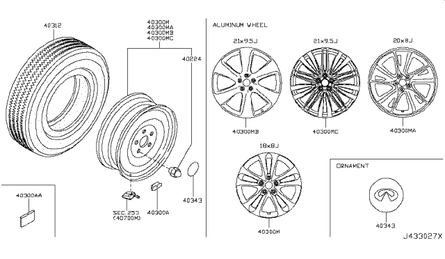 2017 Infiniti QX70 Aluminum Wheel Diagram for D0300-3EV1A