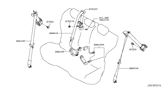 2010 Infiniti FX35 Rear Seat Belt Diagram 2