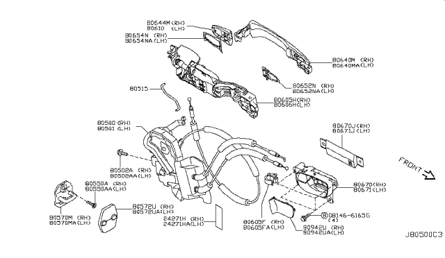 2010 Infiniti FX50 Front Door Lock & Remote Control Assembly, Right Diagram for 80500-1CA0A