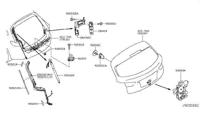 2013 Infiniti FX50 Back Door Lock & Remote Control Assembly, Right Diagram for 90500-1CA1B