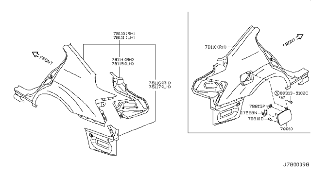 2011 Infiniti G37 Rear Fender & Fitting Diagram