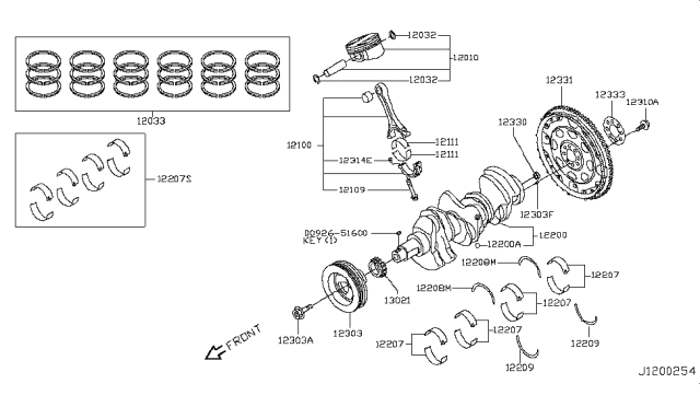 2012 Infiniti G25 Piston,Crankshaft & Flywheel Diagram 1