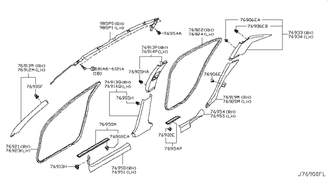 2008 Infiniti G35 Body Side Trimming Diagram