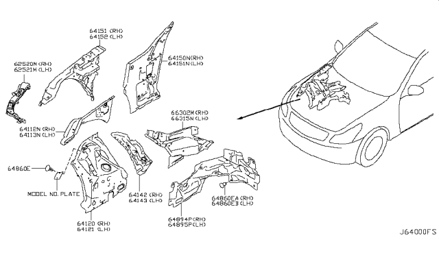 2007 Infiniti G35 Hood Ledge & Fitting Diagram 1