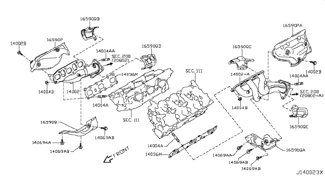2015 Infiniti Q40 Manifold Exhaust Diagram for 14002-1MB0A