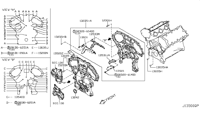 2008 Infiniti G37 Gasket-Front Cover LH Diagram for 13531-JK20A