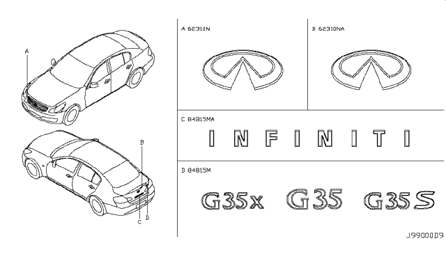 2008 Infiniti G35 Emblem & Name Label Diagram 1