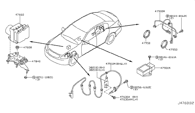 2015 Infiniti Q40 Sensor Assembly-Anti SKID Front Diagram for 47910-1NF0A